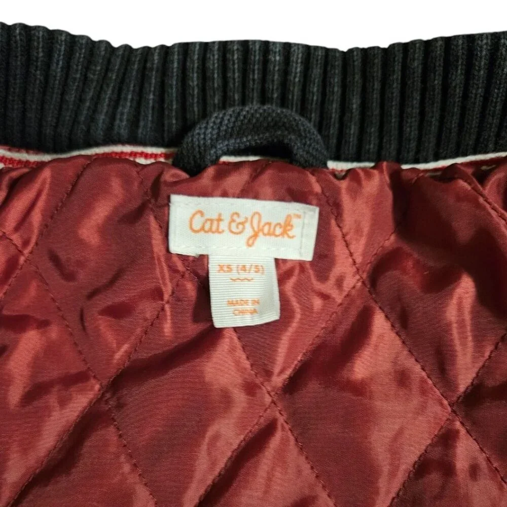 Cat&Jack Boys Black Cool Letterman Distressed Bomber Jacket SZ XS 4/5 Streetwear - Picture 9 of 12